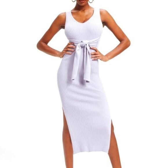 NWT Good American Belted Body Dress in Lilac Mist Size 5 Spring Summer Ribbed 2X - Picture 4 of 9